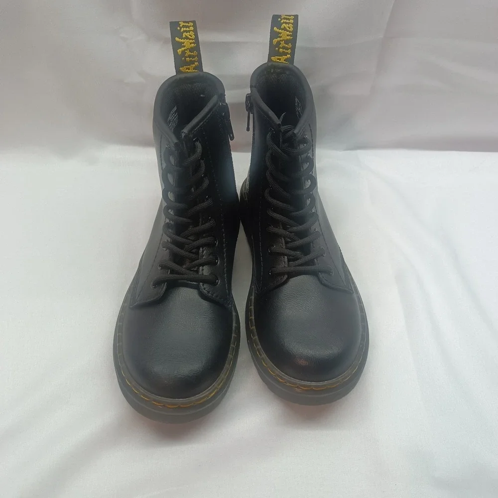 Dr. Martens Zavala J Kids Combat Boots Black Lace Up Side Zip Size 1 Casual